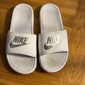 Nike White and Gray Slide Sandals